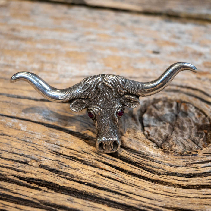 Handmade Ahmad Khan Sterling Silver Longhorn Scarf Slide