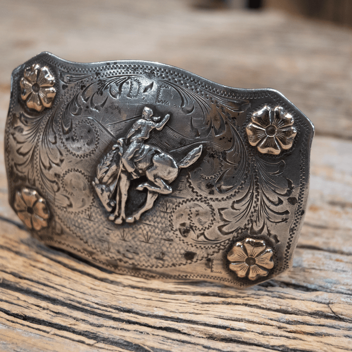 Plafina Mexico Sterling Silver Saddle Bronc Belt Buckle
