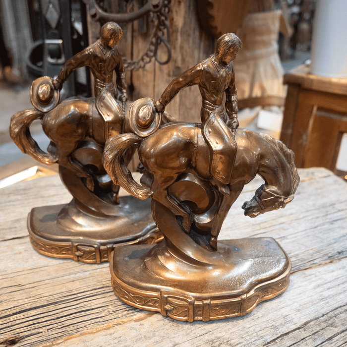 Vintage Brass Bronc Riding Cowboy Bookends