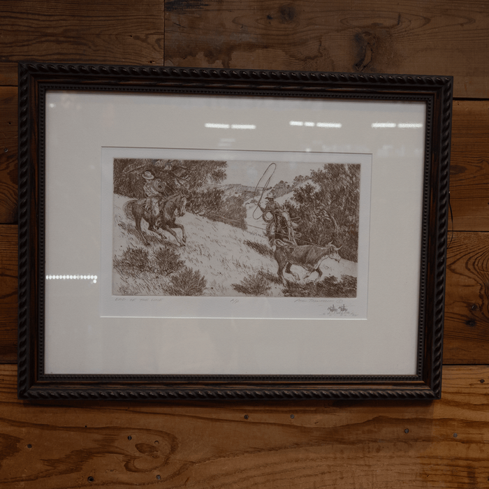 "End of the Line" etching By Phil Tognazzini 4th generation Cowboy Cayucos, Calif