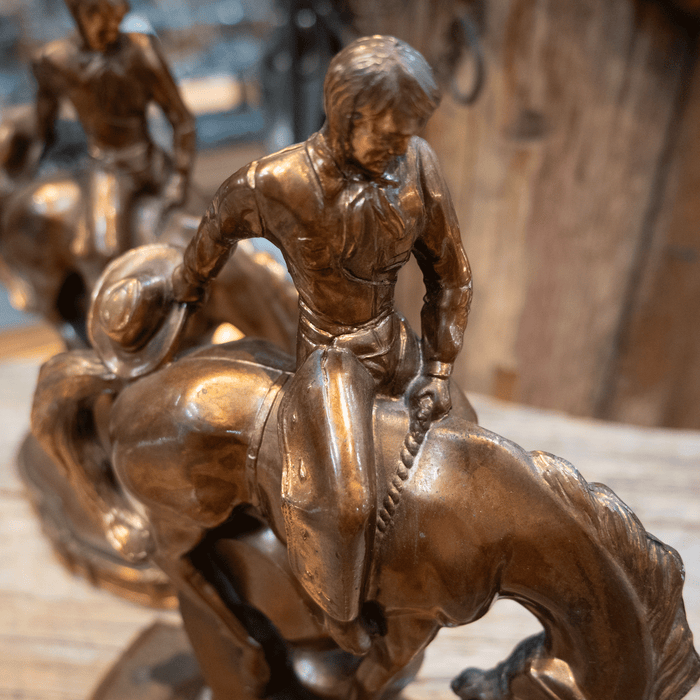 Vintage Brass Bronc Riding Cowboy Bookends