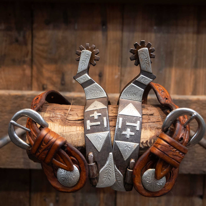 Jerry CATES Spur #1707 Silver Mounted +_T Brand Tack - Spurs Jerry CATES