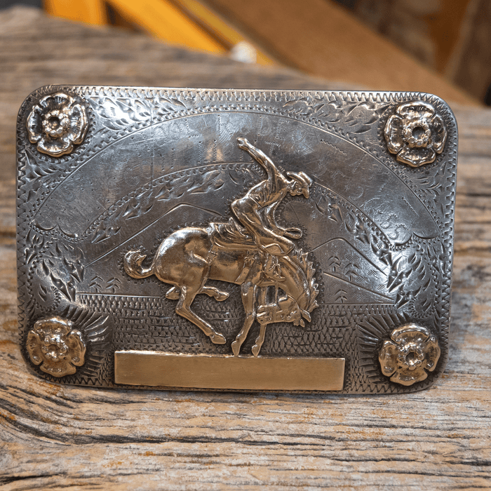 Vintage 1955 Trophy Renalde Denver Colo. Sterling Silver & 10K Belt Buckle