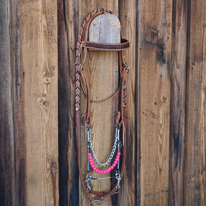 Silicone Beaded Hackamore Bridle Rig w/All New Leather