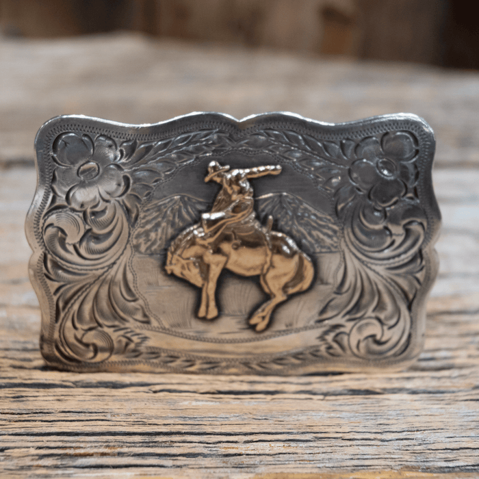 Rowell Saddle Co. 1960's Mountain Scene Belt Buckle