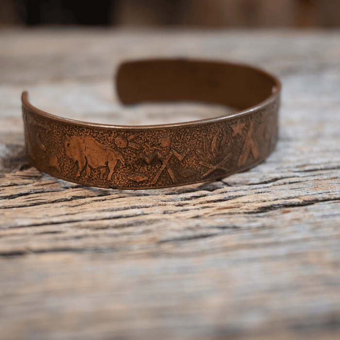 Vintage Solid Copper Cuff Stamped w/ Indian Designs