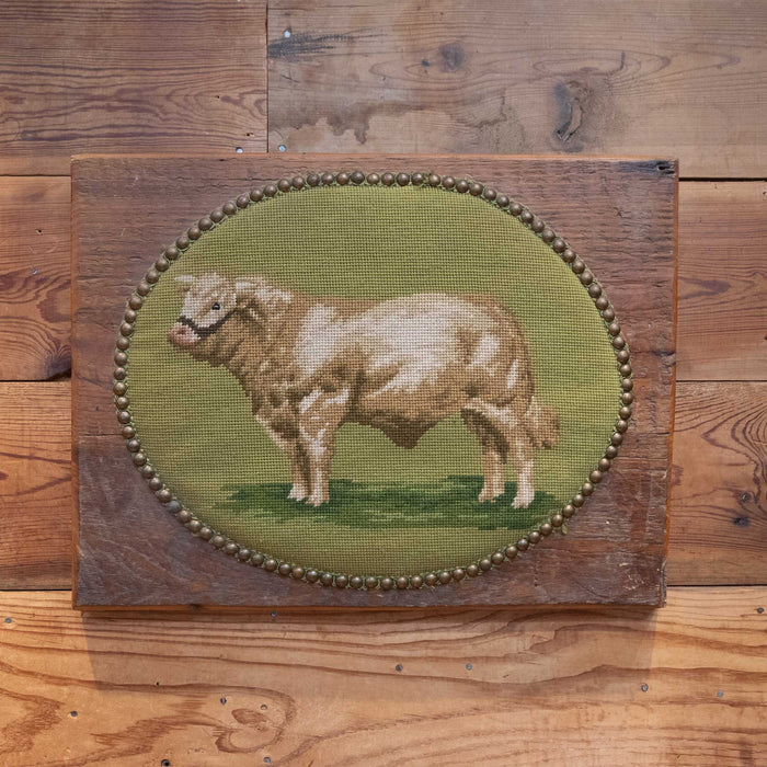 Vintage Needle Point Board Bull Wall Art