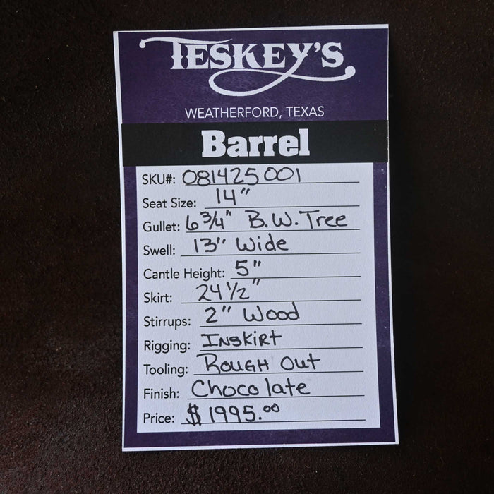 14" TESKEY'S BARREL SADDLE Saddles - New Teskey's Saddlery