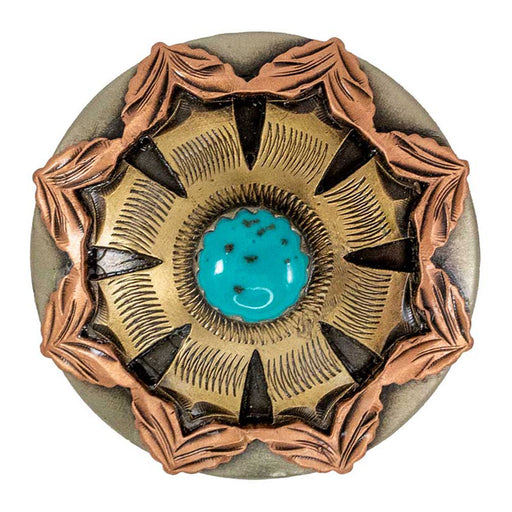 Copper and Gold Flower Concho with Turquoise Stone Tack - Conchos & Hardware MISC   