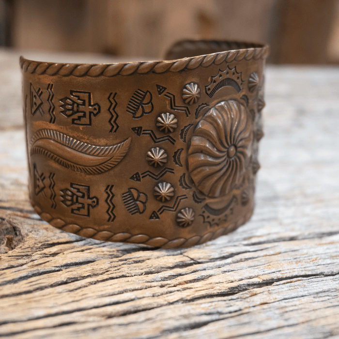 Vintage Handmade Copper Cuff w/ Native Indian Designs
