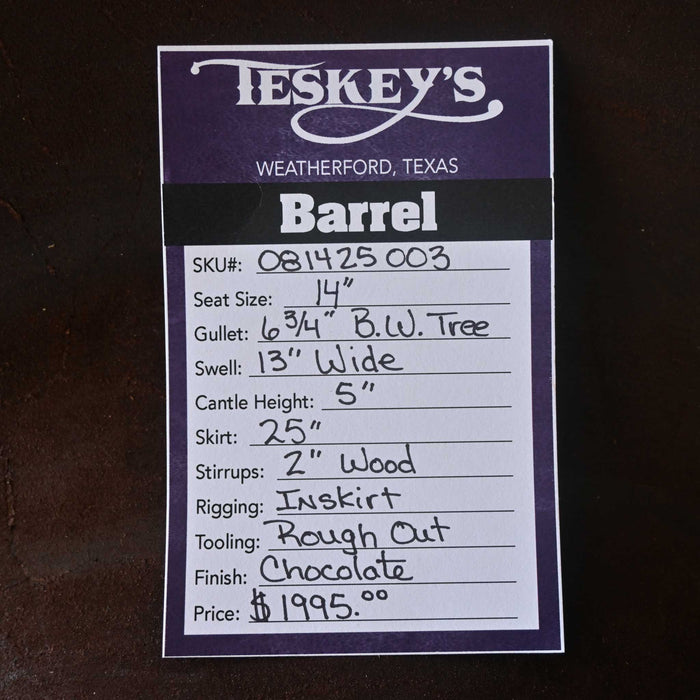 14" TESKEY'S BARREL SADDLE Saddles - New Teskey's Saddlery