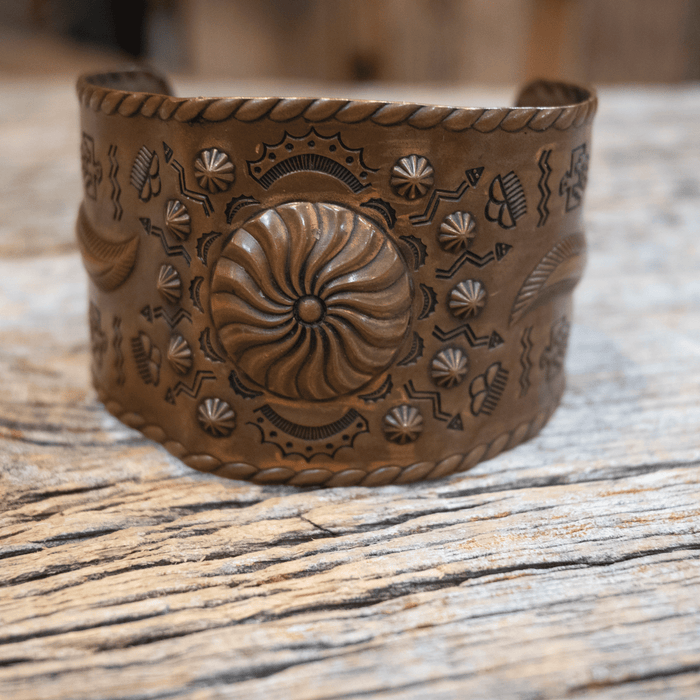 Vintage Handmade Copper Cuff w/ Native Indian Designs