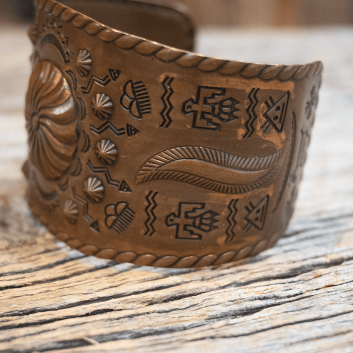 Vintage Handmade Copper Cuff w/ Native Indian Designs