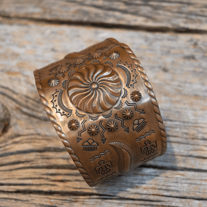 Vintage Handmade Copper Cuff w/ Native Indian Designs