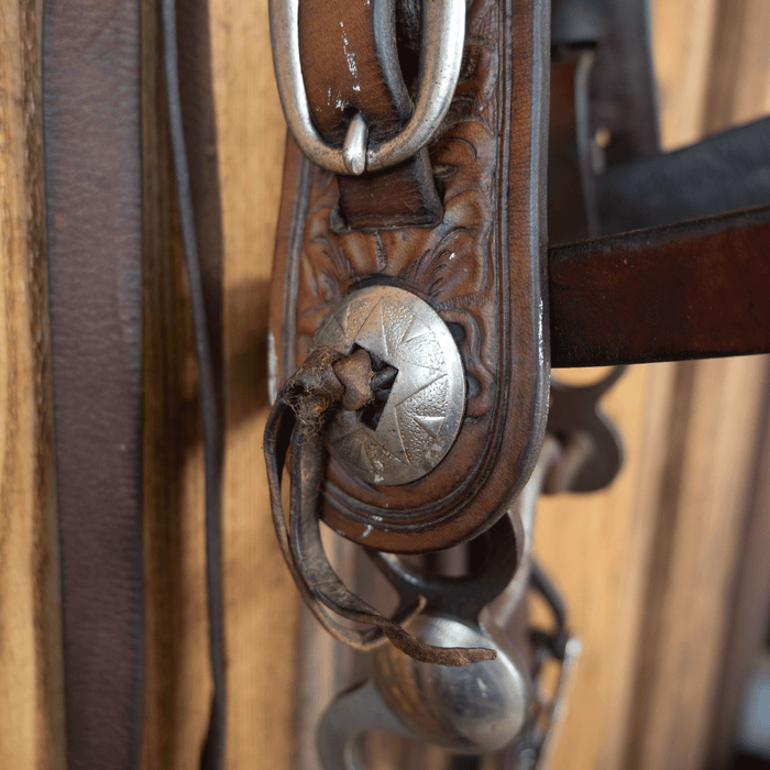 Vintage Hand Tooled Silver Crockett Bridle Rig