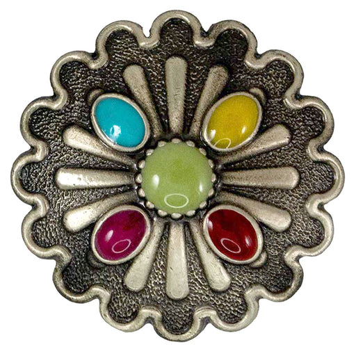 Silver Pinwheel Concho with Colored Stones Tack - Conchos & Hardware MISC   