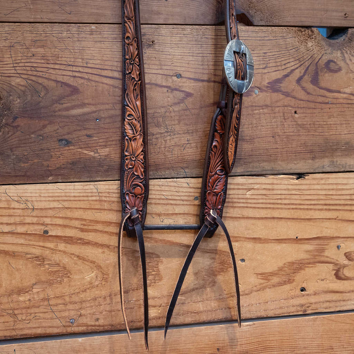 David Haslerig Two Tone Tooled Single Headstall w/Buckle