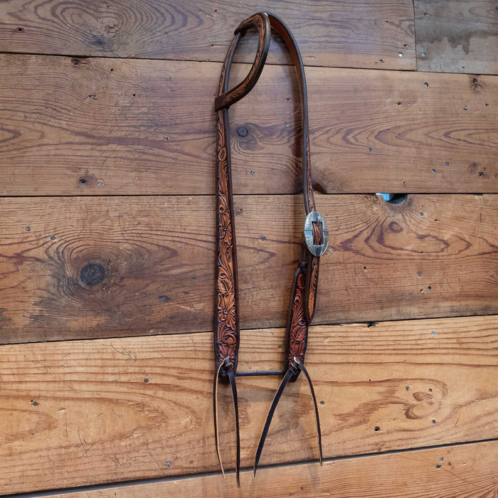 David Haslerig Two Tone Tooled Single Headstall w/Buckle