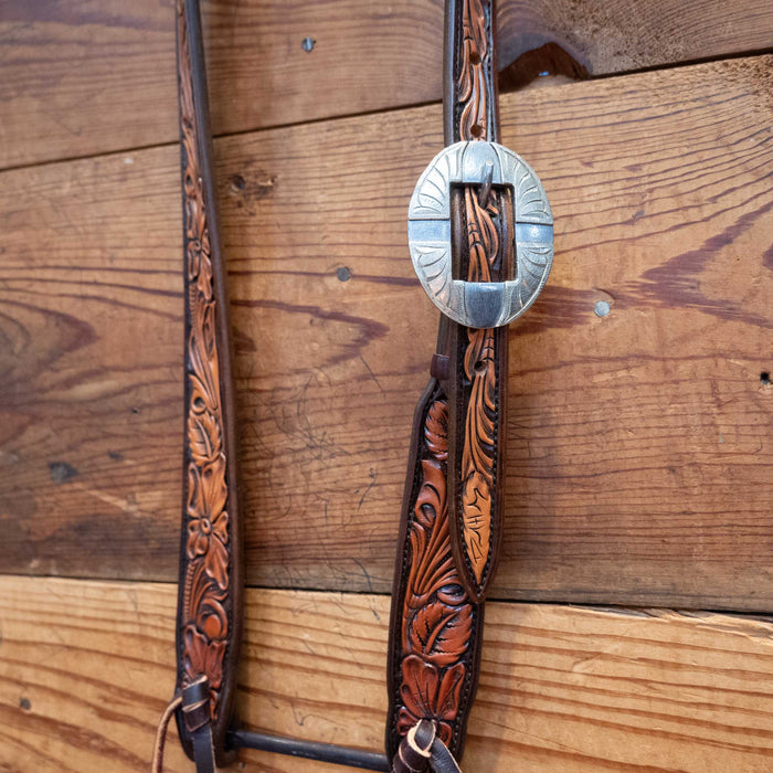 David Haslerig Two Tone Tooled Single Headstall w/Buckle