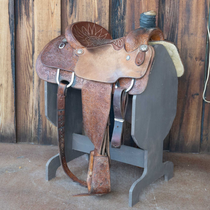 14.5" USED CLAY HAMIL TEAM ROPING SADDLE