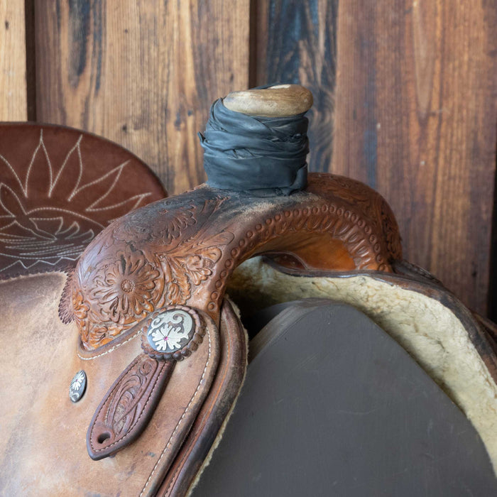 14.5" USED CLAY HAMIL TEAM ROPING SADDLE