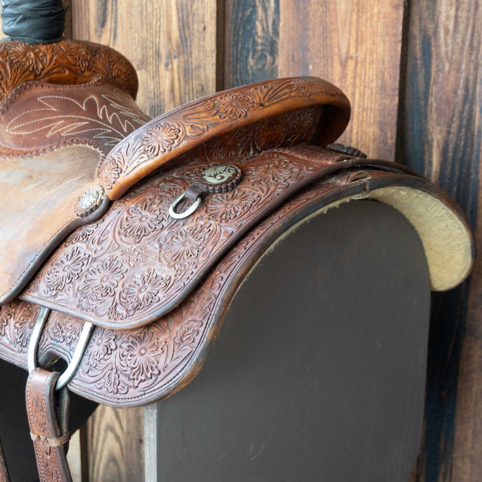14.5" USED CLAY HAMIL TEAM ROPING SADDLE