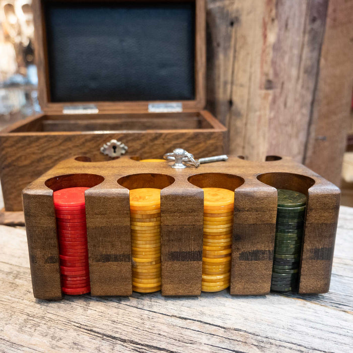 1940’s Tiger Oak Box Poker Set