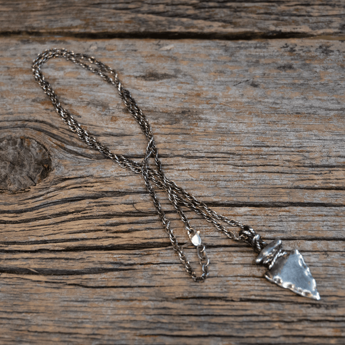 Vintage Sterling Silver Arrowhead & Rope Necklace
