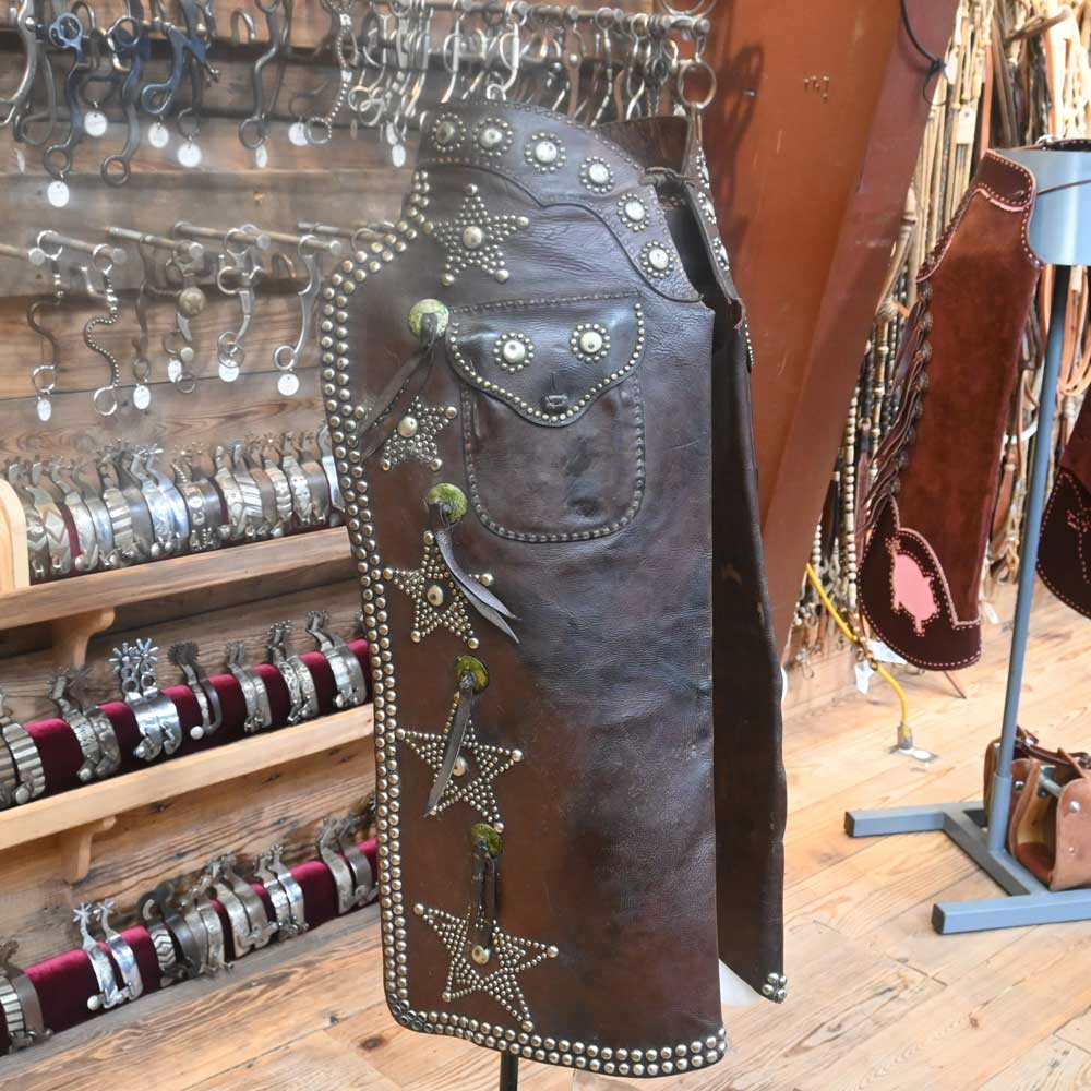 Vintage Leather Red Myrick in Old Santa Fe - Cowboy Chaps _CA756 Tack - Chaps & Chinks Red Myrick   