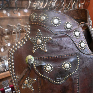 Vintage Leather Red Myrick in Old Santa Fe - Cowboy Chaps _CA756 Tack - Chaps & Chinks Red Myrick   