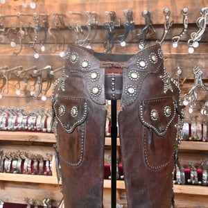 Vintage Leather Red Myrick in Old Santa Fe - Cowboy Chaps _CA756 Tack - Chaps & Chinks Red Myrick   