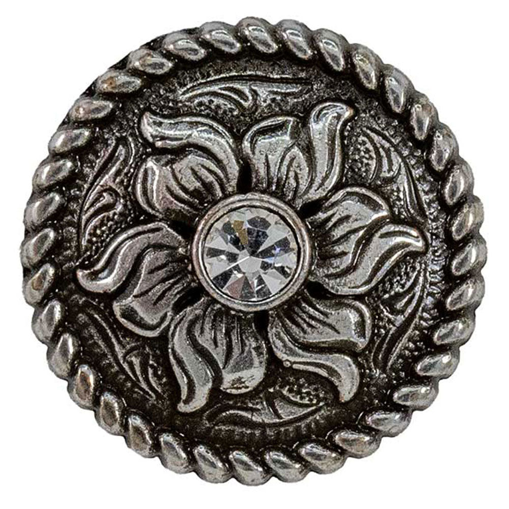 Antique Silver Flower Concho with Rhinestone