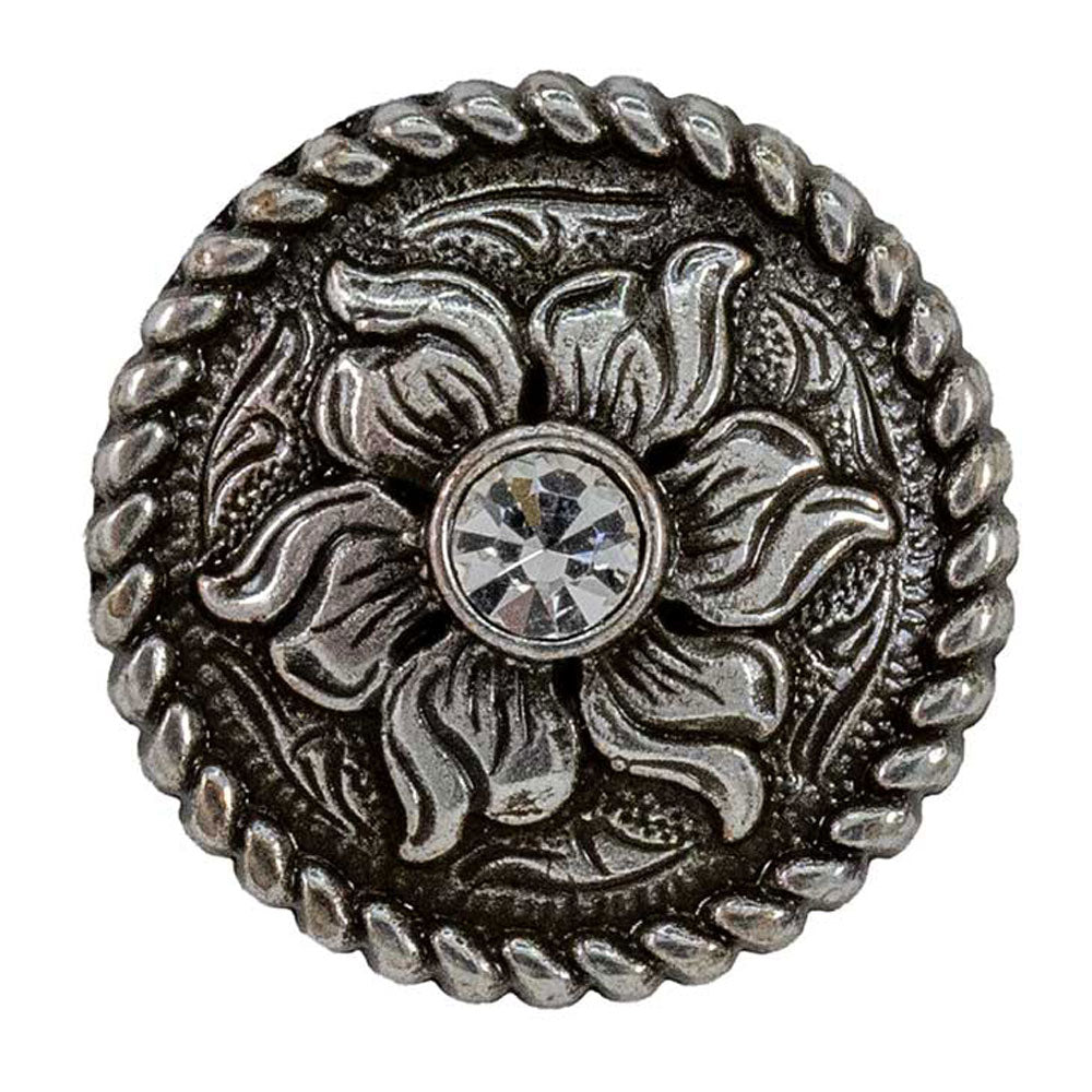 Antique Silver Flower Concho with Rhinestone Tack - Conchos & Hardware - Conchos MISC   