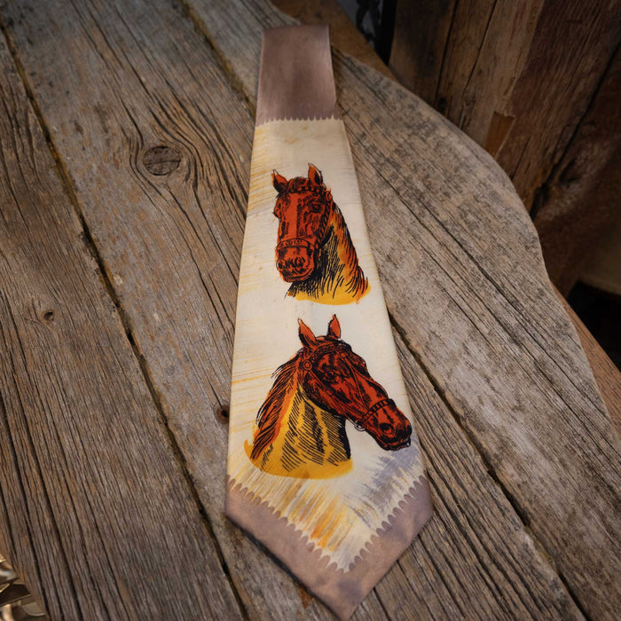 1940's Hand Painted Horse Head Silk Tie