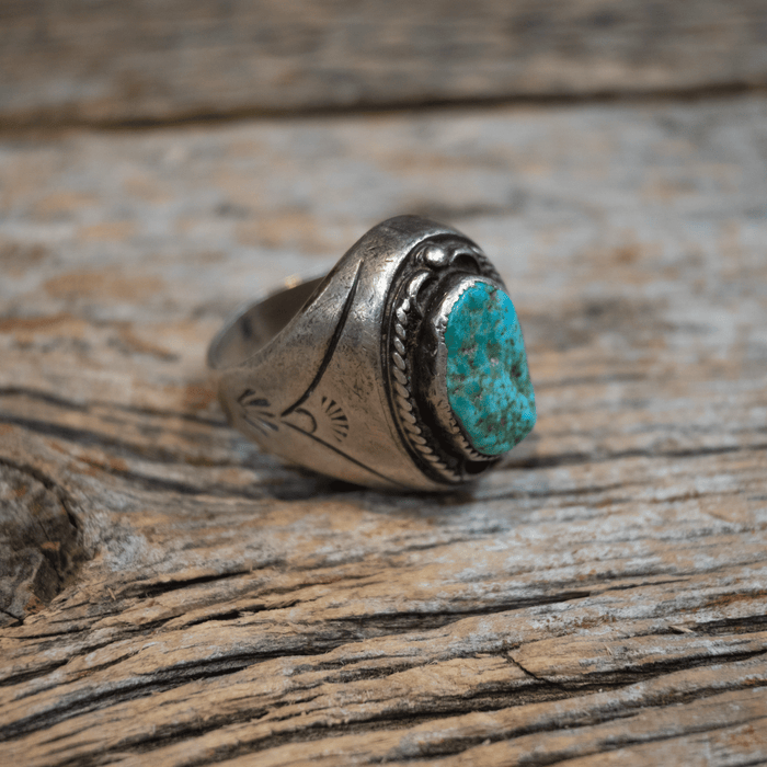 Vintage Sterling Stamped Silver & Turquoise Men's Ring