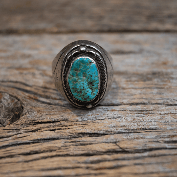 Vintage Sterling Stamped Silver & Turquoise Men's Ring