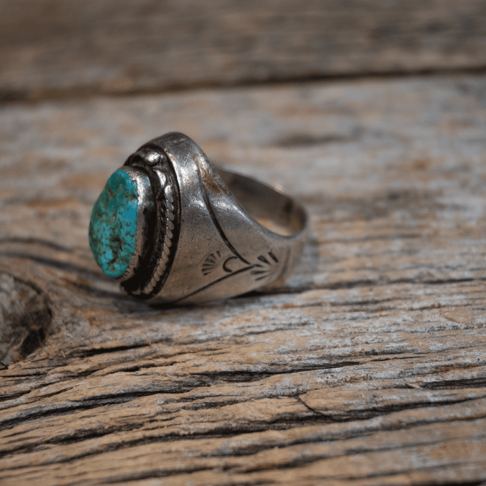 Vintage Sterling Stamped Silver & Turquoise Men's Ring