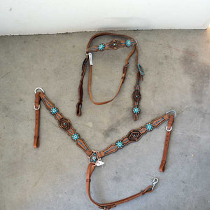 NEW Rhinestone Turquoise Headstall W/ Breast-collar Sale Barn Teskey's   