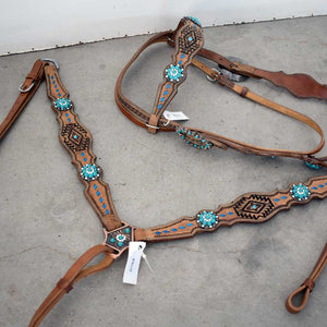 NEW Rhinestone Turquoise Headstall W/ Breast-collar Sale Barn Teskey's   