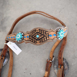 NEW Rhinestone Turquoise Headstall W/ Breast-collar Sale Barn Teskey's   