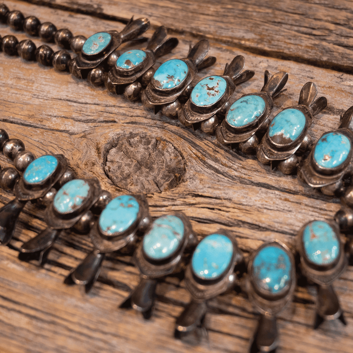 1950's Sterling Silver & Turq. Squash Blossom Necklace