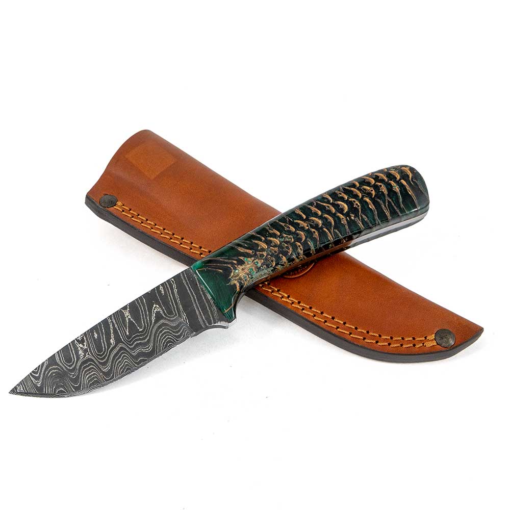 Moore Maker Green Pinecone Fixed Damascus Knives MOORE MAKER   