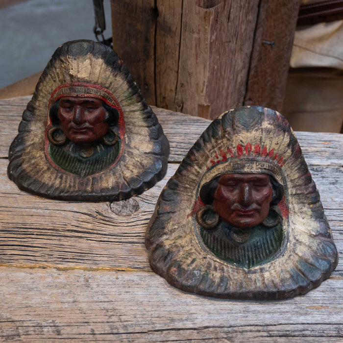 Vintage Cast Iron Indian Head Bookends Collectibles MISC