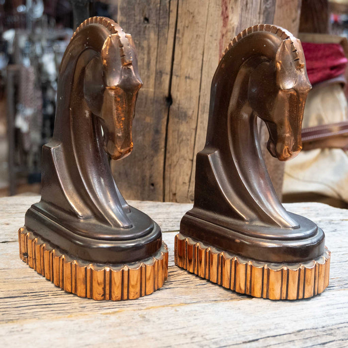 Art Deco Copper Horse Head Bookends Collectibles MISC