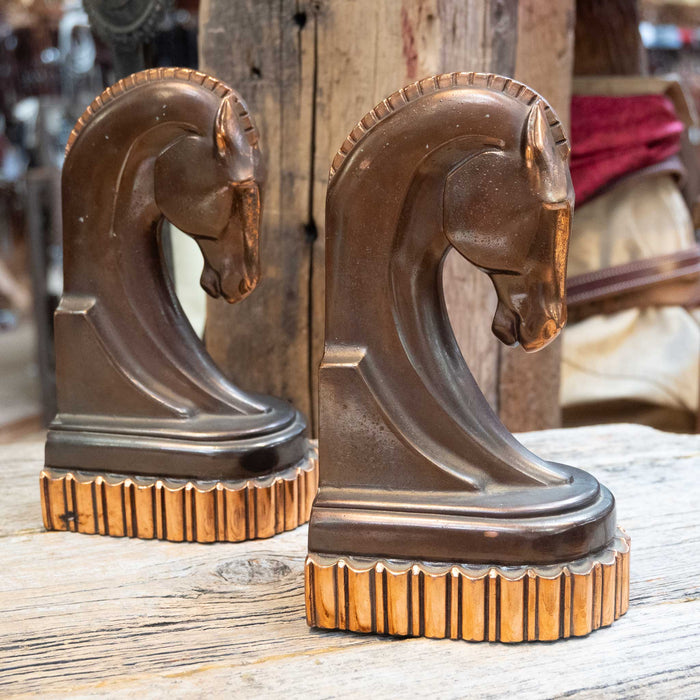 Art Deco Copper Horse Head Bookends Collectibles MISC