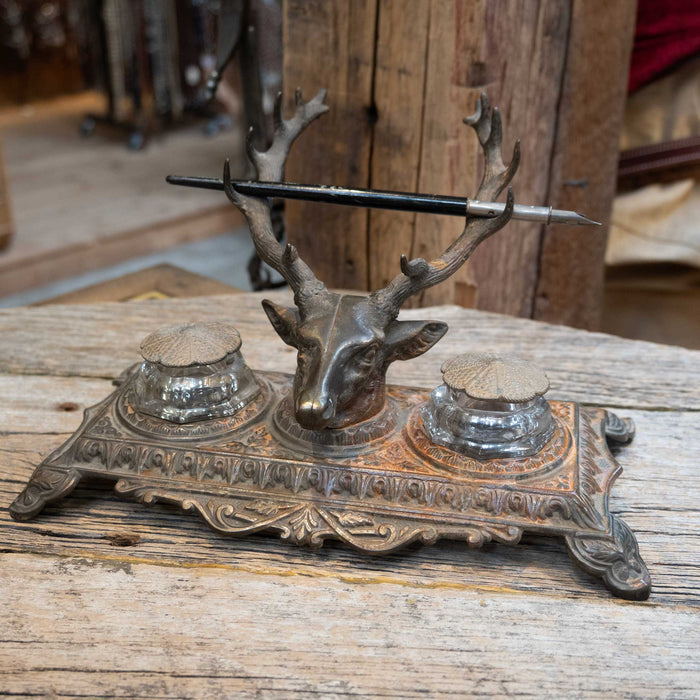 Rare Bradley & Hubbard Deer Head Inkwell with Original Pen Collectibles Bradley & Hubbard