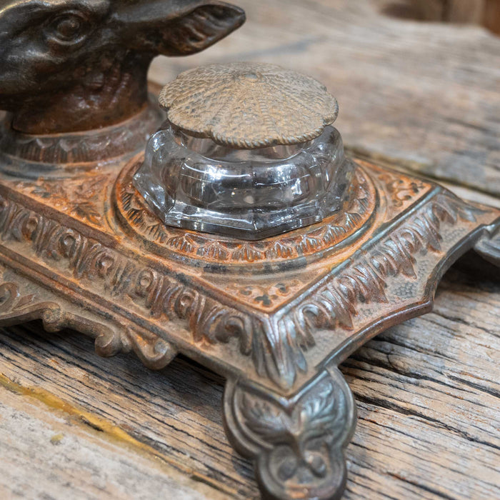 Rare Bradley & Hubbard Deer Head Inkwell with Original Pen Collectibles Bradley & Hubbard