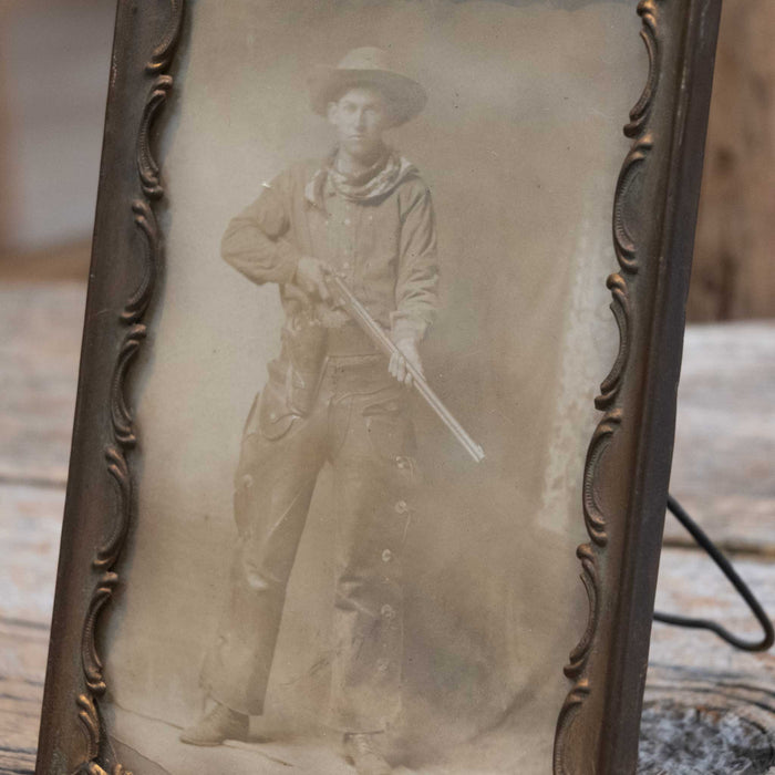 1920's - 30's Brass Frame w/ Old Cowboy Postcard Collectibles MISC