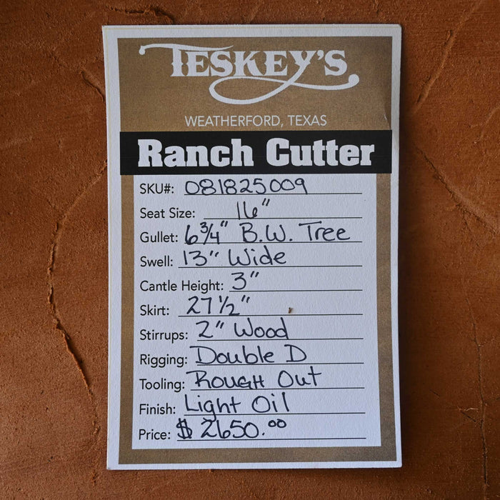 16" TESKEY'S PRO CUTTER RANCH CUTTER SADDLE Saddles - New Teskey's Saddlery
