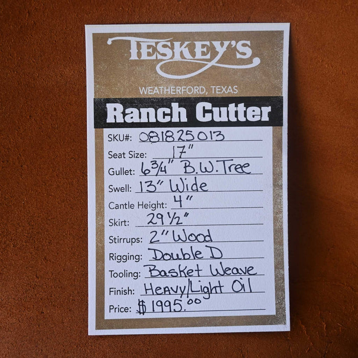 17" TESKEY'S RANCH CUTTER SADDLE Saddles - New Teskey's Saddlery